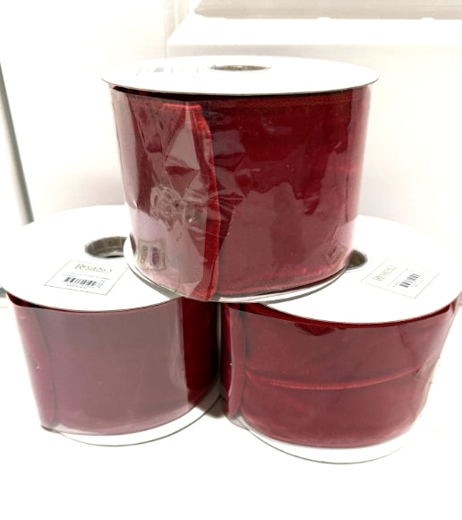 Deluxe Velvet Sheer Back Ribbon 4" X 5 Yards Red