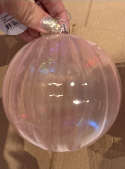 Pink Clear Glass 5.5” Ornament Large Lot Of 2