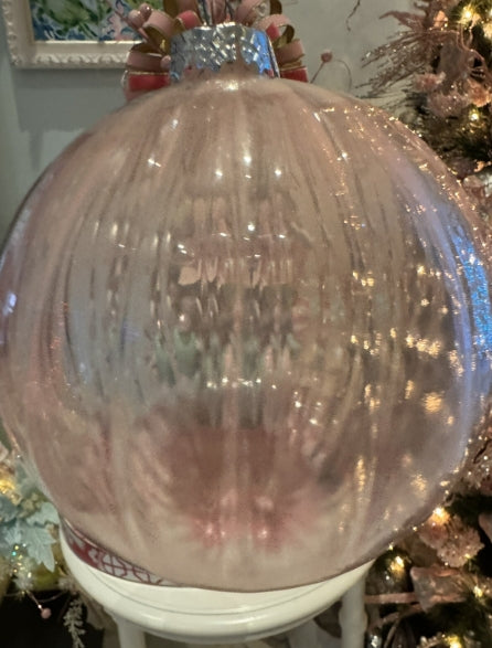 Pink Clear Glass 5.5” Ornament Large Lot Of 2