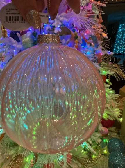 Pink Clear Glass 5.5” Ornament Large Lot Of 2