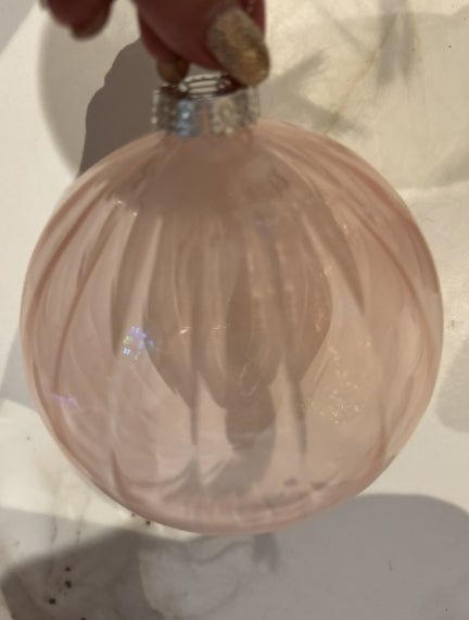 Pink Clear Glass 5.5” Ornament Large Lot Of 2