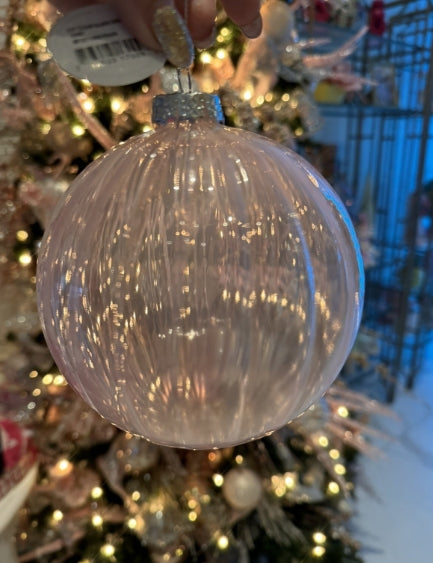 Pink Clear Glass 5.5” Ornament Large Lot Of 2