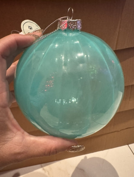 Green/Agua Clear Glass 5.5” Ornament