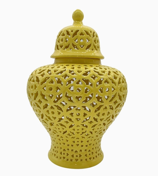 Hand Carved Lattice Pierced Ceramic Temple Ginger Jar 19.5"