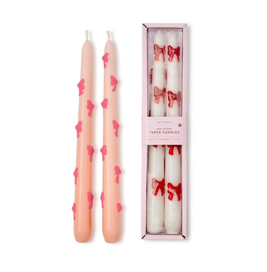 New! Set of 2 Bow Accent Taper Candles in Gift Box: White or Pink