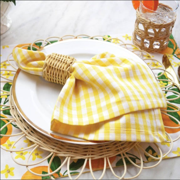 Yellow Gingham Dinner Napkins- Set of Four