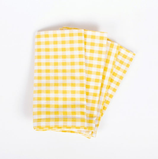 Yellow Gingham Dinner Napkins- Set of Four
