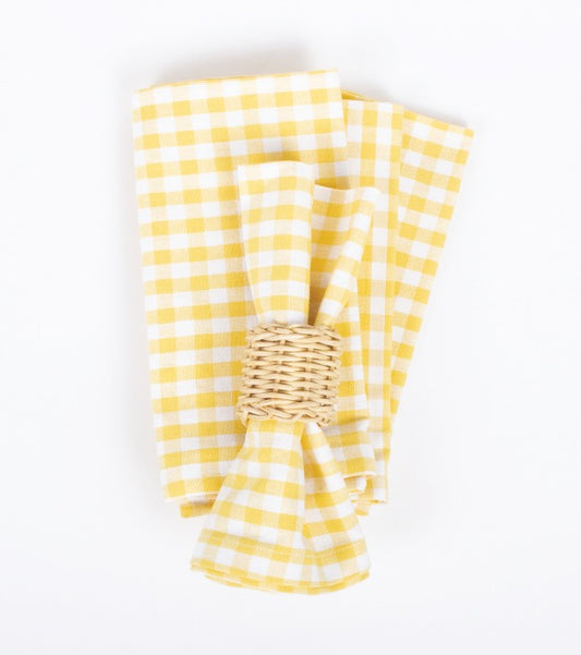 Yellow Gingham Dinner Napkins- Set of Four