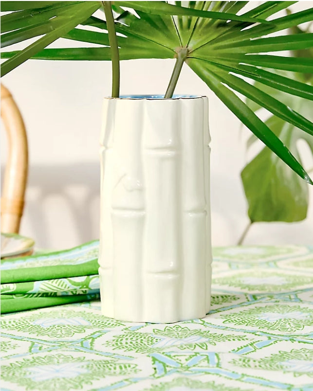 Lilly Pulitzer Large Bamboo Vase in Coconut and Hydrangea Blue