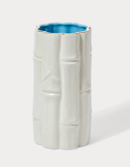 Lilly Pulitzer Large Bamboo Vase in Coconut and Hydrangea Blue