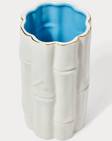 Lilly Pulitzer Large Bamboo Vase in Coconut and Hydrangea Blue