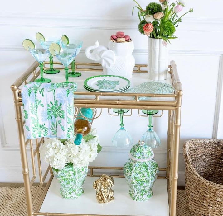Lilly Pulitzer Large Bamboo Vase in Coconut and Hydrangea Blue