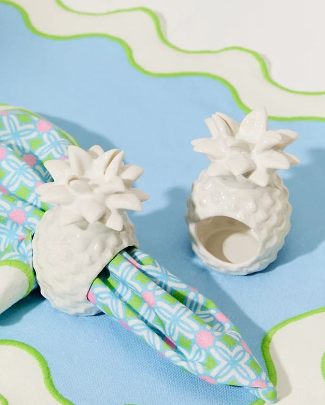 Lilly Pulitzer Ceramic Pineapple Napkin Rings: Set of Two