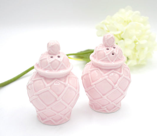 Pink Textured Ginger Jar Salt & Pepper Shaker Set