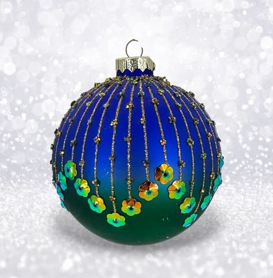 Blue Sequin Peacock Ball Ornaments: Set of Three