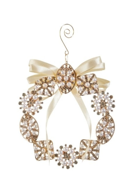 6" Pearl Brooch Wreath Ornament