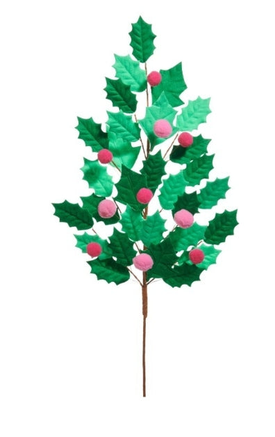 27" Pink Holly Felt Spray: Set of Four
