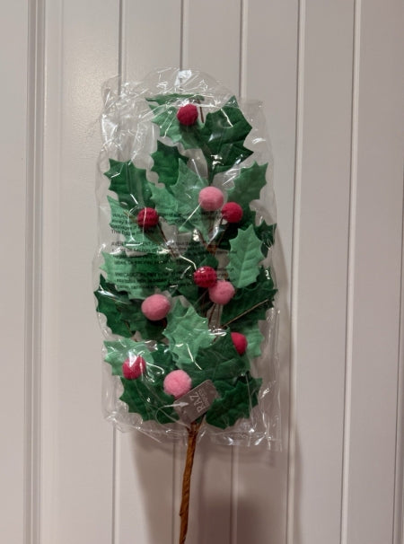 27" Pink Holly Felt Spray: Set of Four