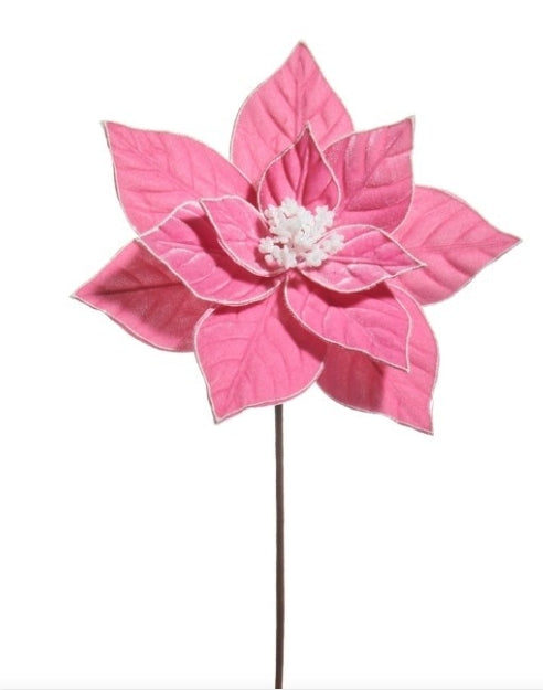22" Pink Glitter Trim Poinsettia Stem-Set of Four
