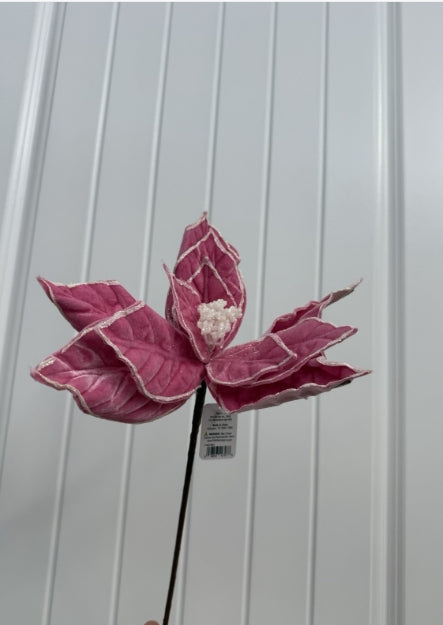 22" Pink Glitter Trim Poinsettia Stem-Set of Four