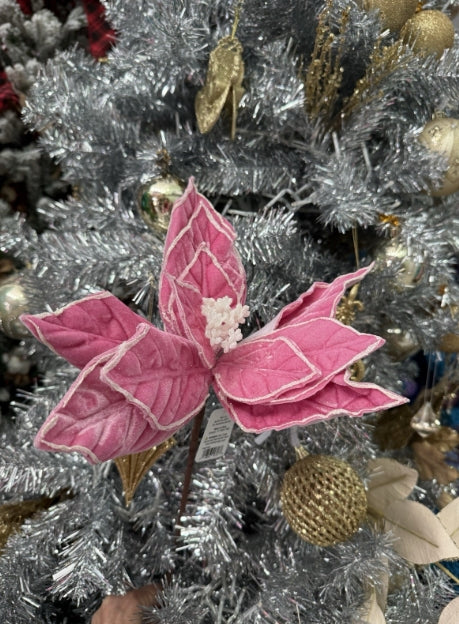 22" Pink Glitter Trim Poinsettia Stem-Set of Four