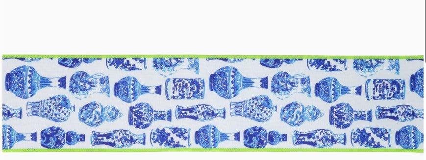Wired Dupioni Chinoiserie Blue & White Ribbon 4" X 10 yds