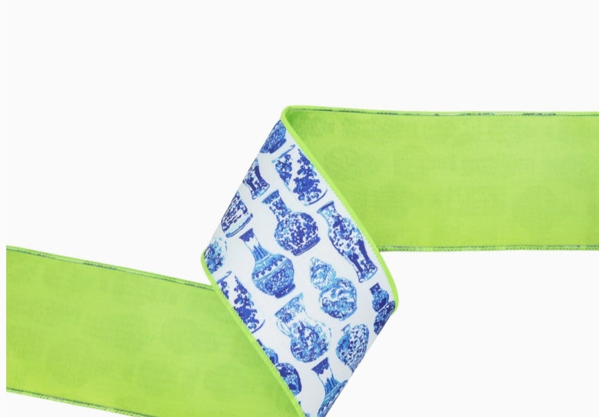 Wired Dupioni Chinoiserie Blue & White Ribbon 4" X 10 yds