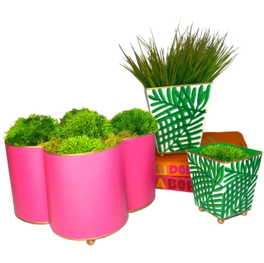 Pink Color Block Quatrefoil Cachepot - 2 Sizes Available