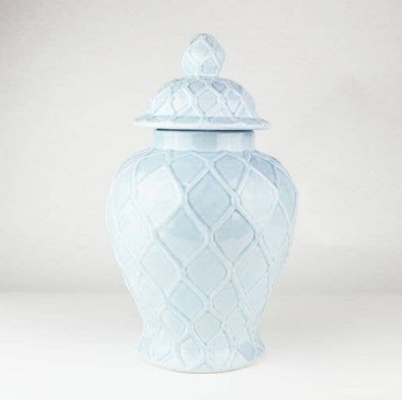 Light Blue Textured Ginger Jars: Discounted due to slight defect