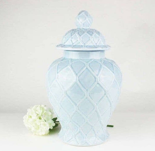 Light Blue Textured Ginger Jars: Discounted due to slight defect