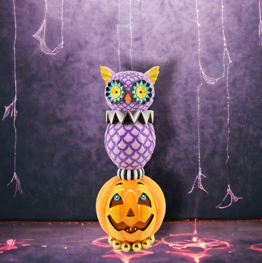 Spooky Season Purple Owl on Jack- O-Lantern Figurine