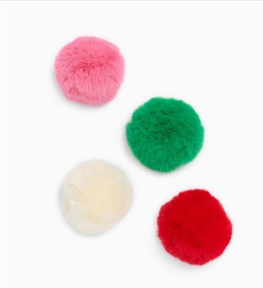 Assorted Faux Fur Pom Ornaments: Set of Four