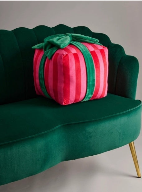 Pink & Red Stripe Gift Box Large Pillow