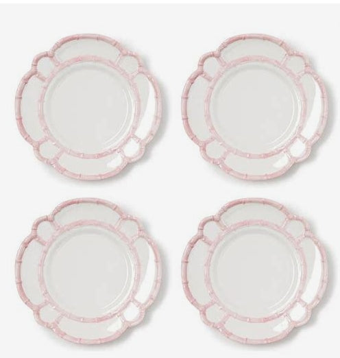 Pink Bamboo Touch Dinner Plates with Bamboo Rim: Set of Four