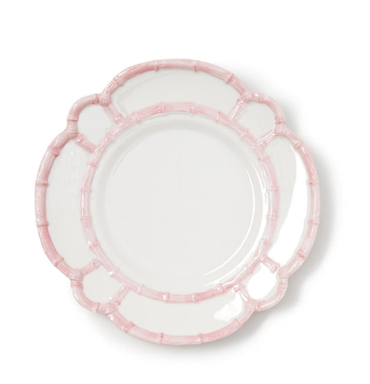Pink Bamboo Touch Dinner Plates with Bamboo Rim: Set of Four