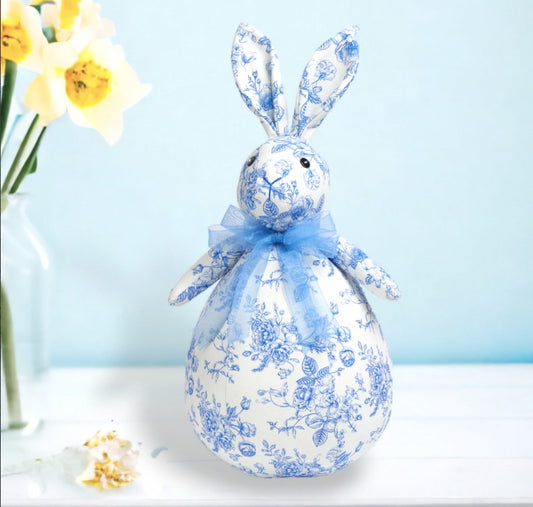 Blue Toile Fabric Bunny