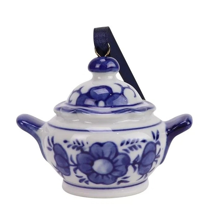 Blue And White Chinoiserie Porcelain Ornament: Set of 2