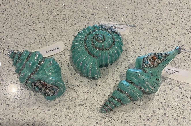 Turquoise Shell Ornaments: Set of 3 Assorted