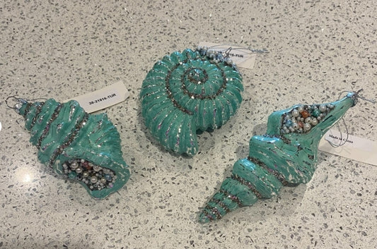 Turquoise Shell Ornaments: Set of 3 Assorted