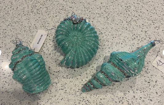 Turquoise Shell Ornaments: Set of 3 Assorted