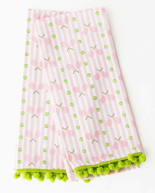 Pink Tennis Stripe Pom-Pom Kitchen Towel Set