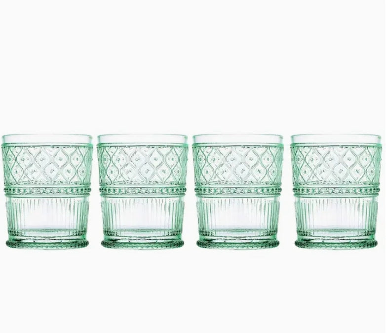 Claro Green Double Old Fashion Glasses:  Set of 4