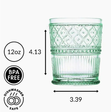 Claro Green Double Old Fashion Glasses:  Set of 4