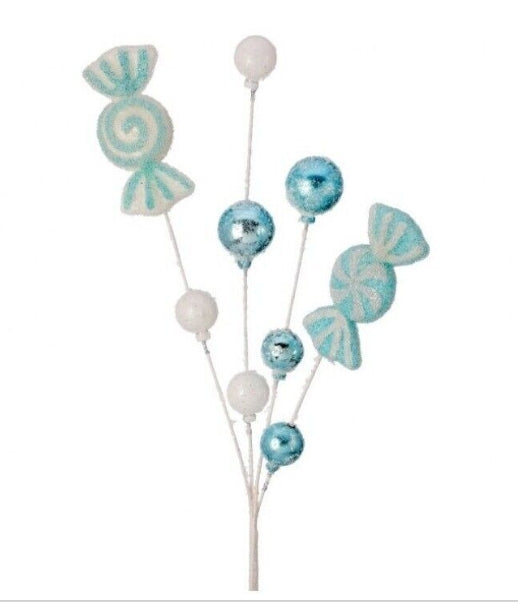 28" Pastel Blue And White Glitter Candy/Ball Spray: Set of Two