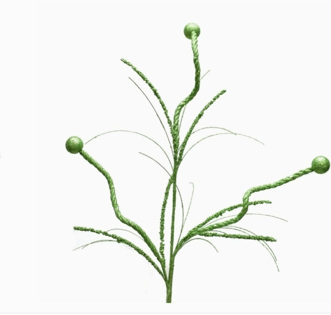 Green Glittered Ball Curl 33" Spray: Set of Four
