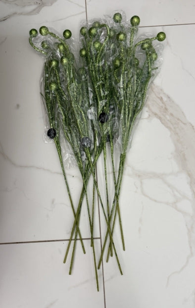 Green Glittered Ball Curl 33" Spray: Set of Four