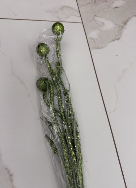 Green Glittered Ball Curl 33" Spray: Set of Four