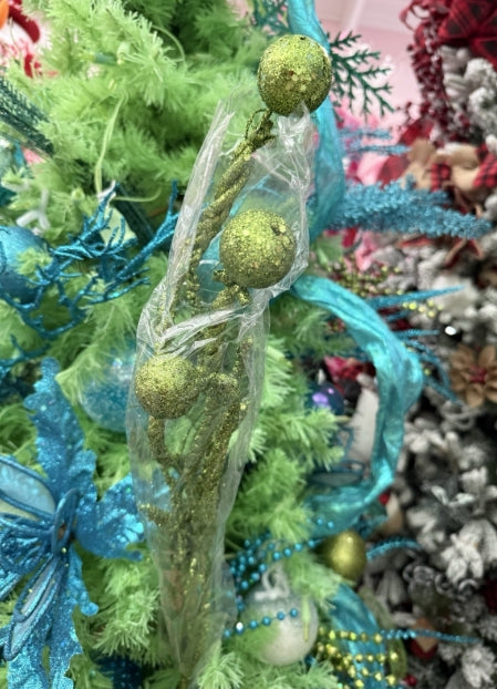 Green Glittered Ball Curl 33" Spray: Set of Four