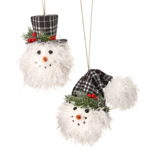 Frilly Fur Snowman Head Ornaments: Two Designs