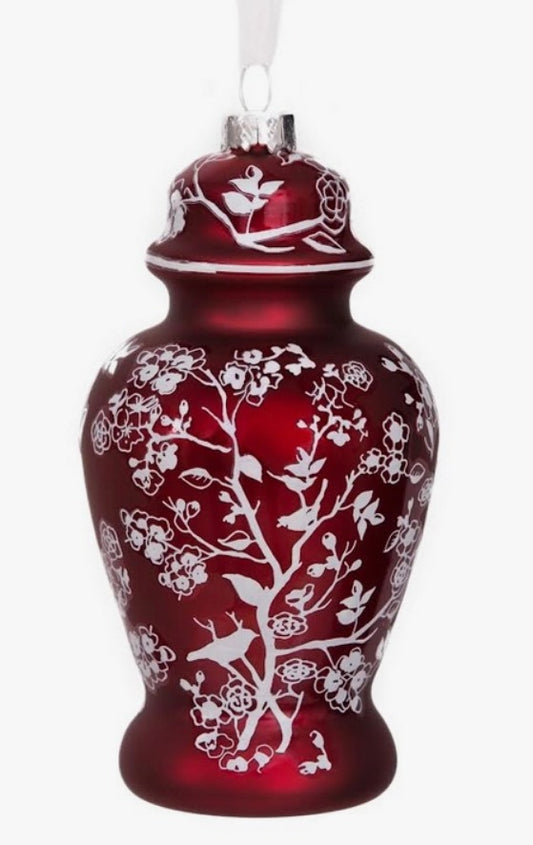 Pearlized Ginger Jar Ornaments: Red and Light Blue